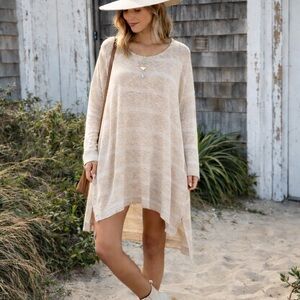 Free People Oversized Dolman Knit Tunic Sweater Dress Boho Slouchy Lagenlook tan